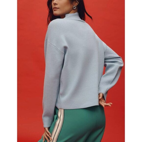 Anthropologie Maeve CARYS Mock Neck Sweater Womens Large Blue Green Oversized - Picture 2 of 13